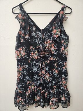 Black Floral Ruffle Women Dress